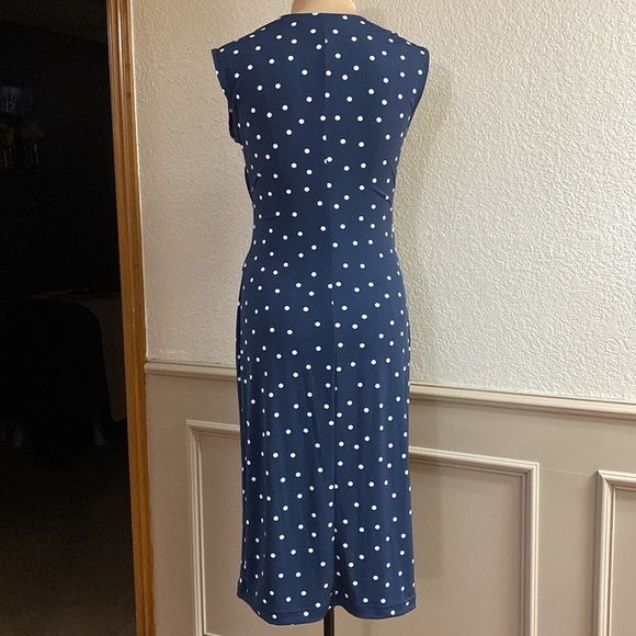 BANANA Republic navy polka dot twist front‎ jersey knit sleeveless midi dress - Picture 6 of 7
